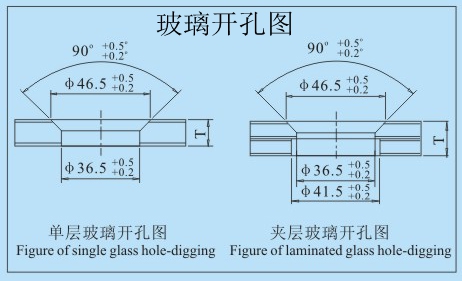 沉頭式駁接頭CT12玻璃開孔尺寸圖