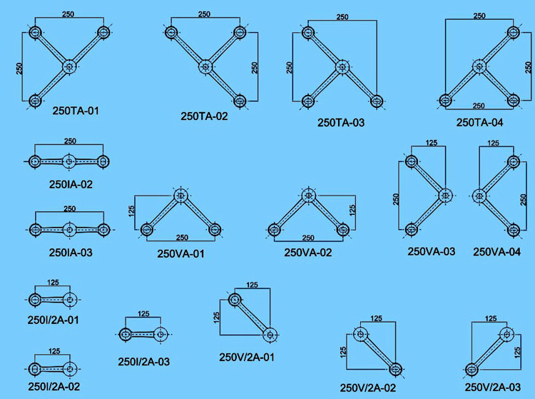 250系列不銹鋼駁接爪常用規(guī)格尺寸CAD
